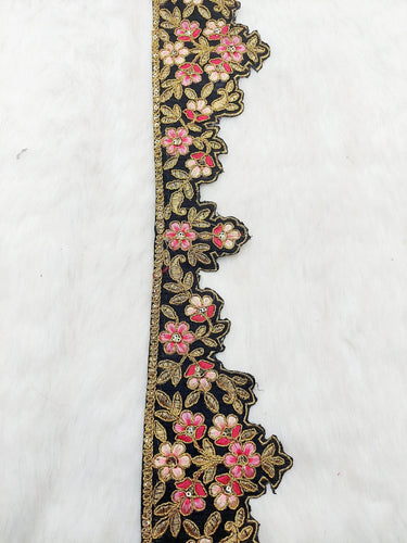 Hand Embroidered Cutwork Lace Trim In Gold Floral Embroidery, Sari Border, Trim by Yard